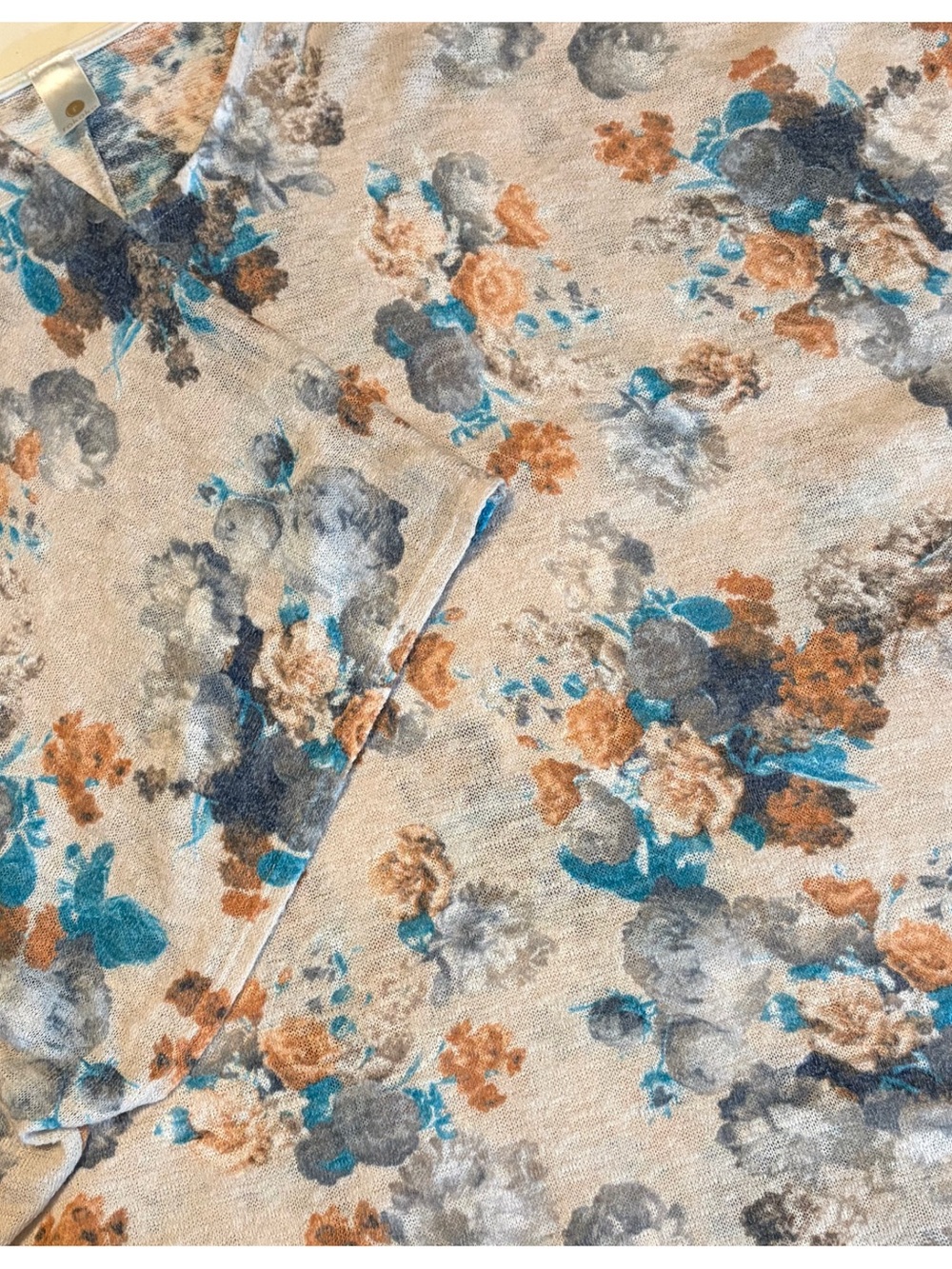 Floral Round NeckTop in Cream with Teal & Rust Flowers